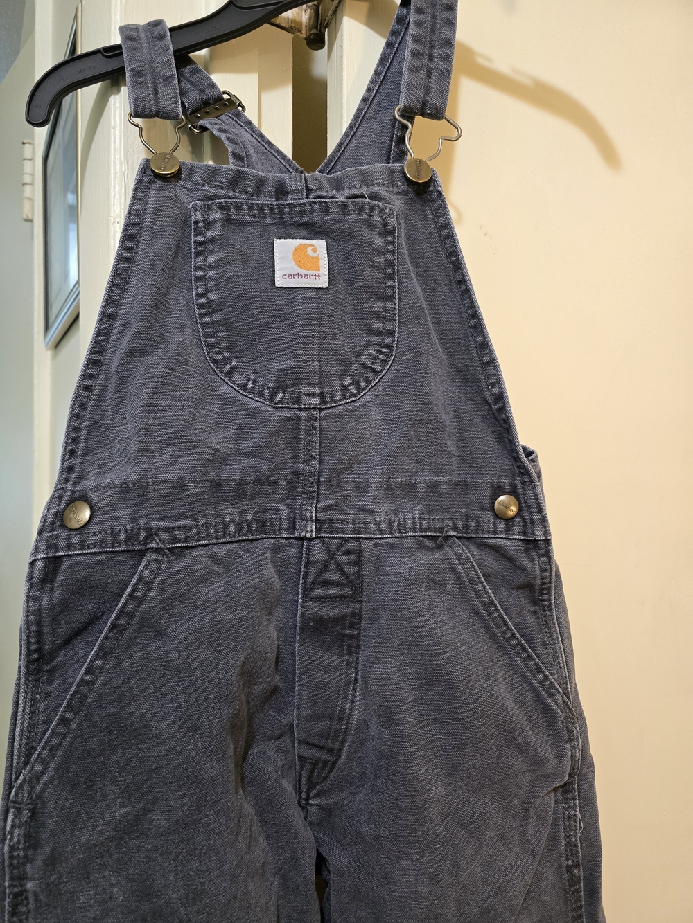 Carhartt Dark Gray Denim Bib Overalls with Logo Patch